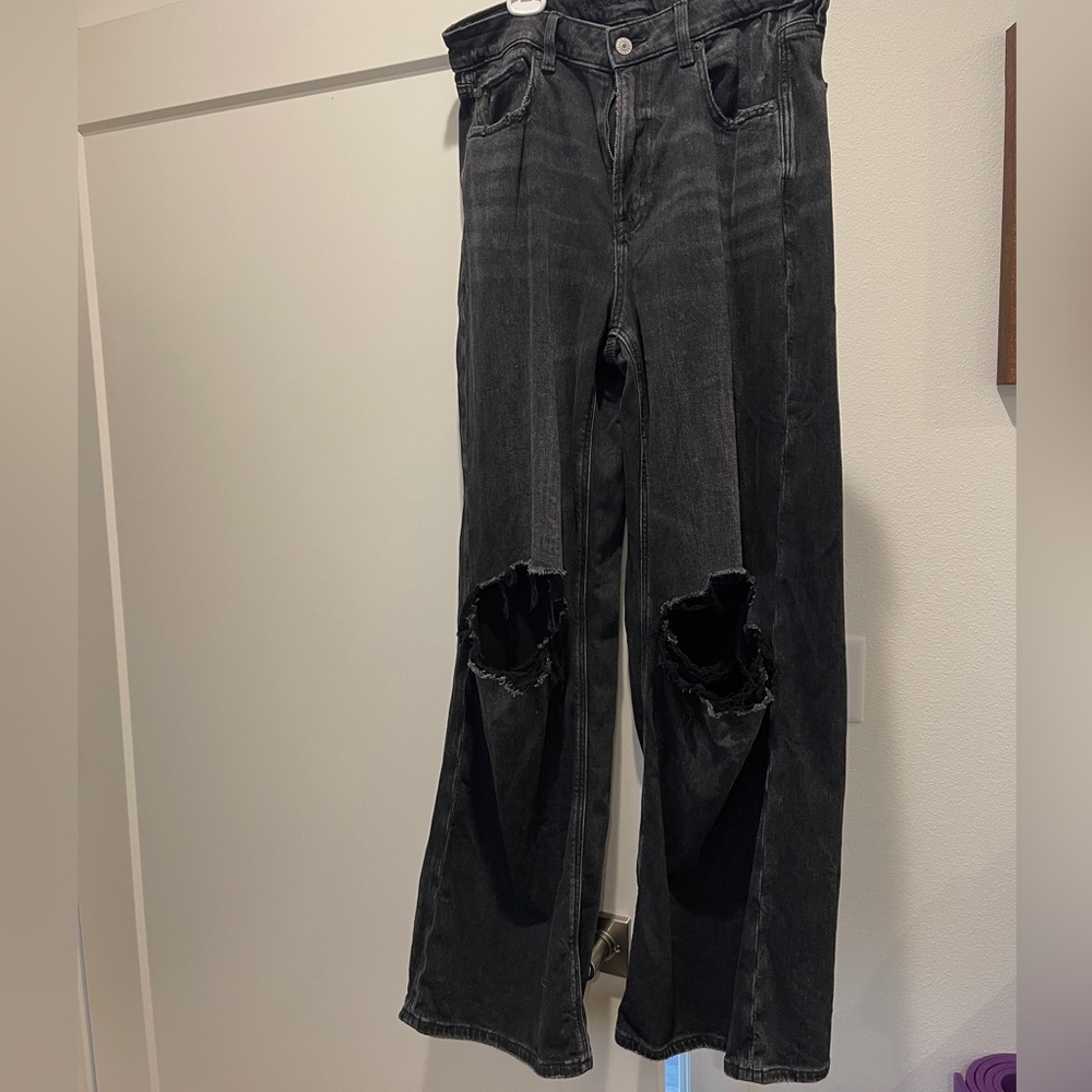 American Eagle Outfitters Dark Gray/Black Wide Leg Jeans Distressed
